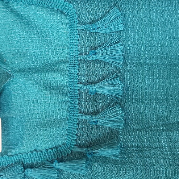 ELSIE & ZOEY Blue Lightweight Sheer Fringed V-Neck Beach Pool Coverup - Picture 6 of 12